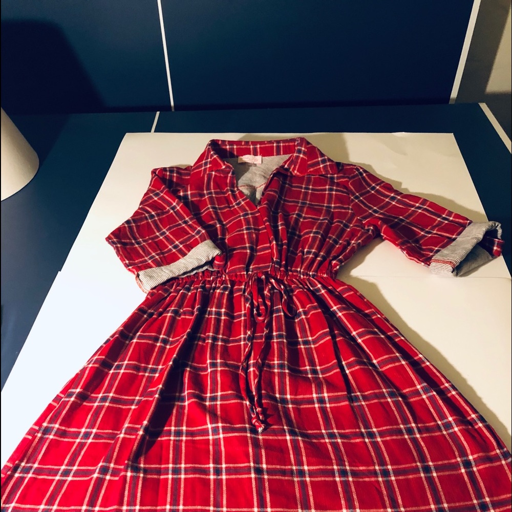 Pink lily red plaid dress